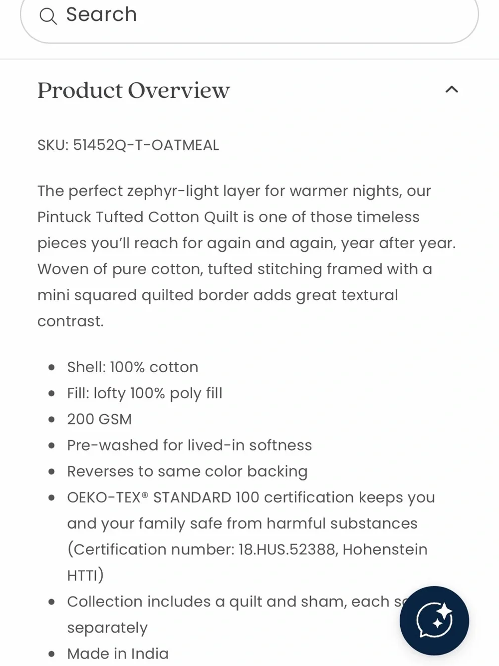 Company Cotton Pintuck Quilt - Oatmeal